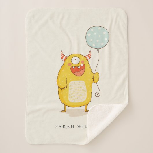 Niedliches Aqua Yellow Little Happy Monster Custom Sherpadecke (Vorderseite)