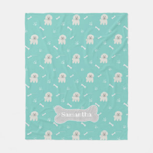 Niedliches Aquamarine Fluffy White Poodle Welpe Do Fleecedecke