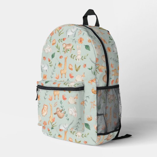 Niedliches Aquamarines Baby Animal Pasttern Muster Bedruckter Rucksack (Rückseitige Ecke Rechts)
