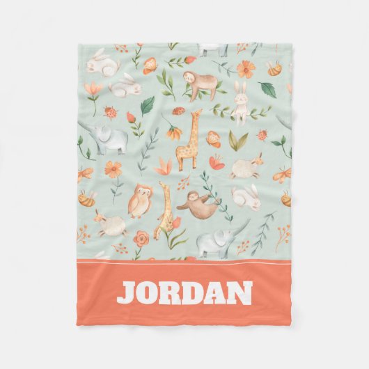 Niedliches Aquamarines Baby Animal Pasttern Muster Fleecedecke (Vorderseite)