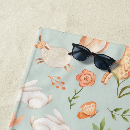 Niedliches Aquamarines Baby Animal Pasttern Muster Strandtuch (Beispiel)