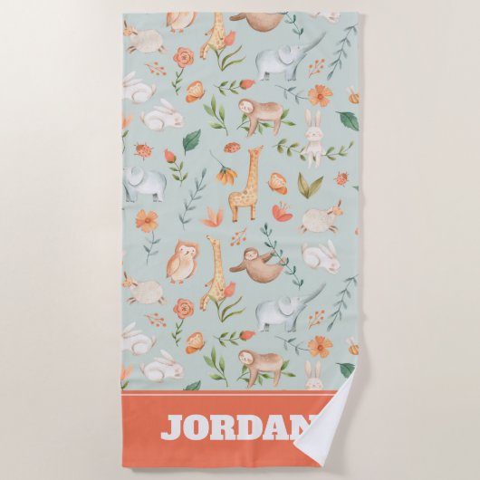 Niedliches Aquamarines Baby Animal Pasttern Muster Strandtuch (Vorderseite)