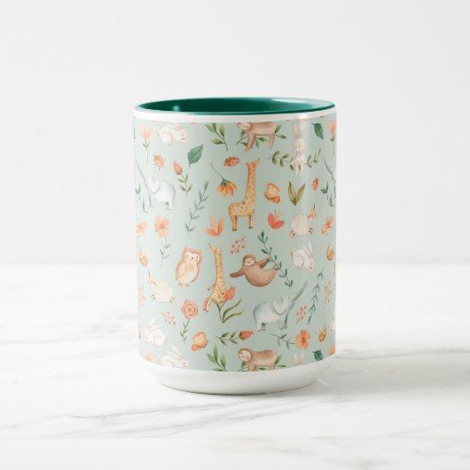 Niedliches Aquamarines Baby Animal Pasttern Muster Tasse (Zentrum)