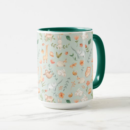Niedliches Aquamarines Baby Animal Pasttern Muster Tasse (VorderseiteRechts)