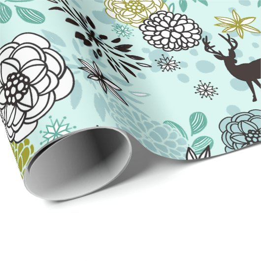 Niedliches Aquamarines blaugrünes Blumenmuster und Geschenkpapier (Rolleneckpunkt)