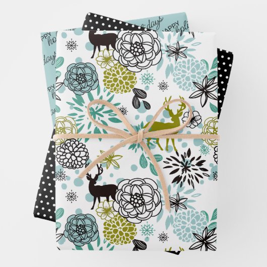 Niedliches Aquamarines blaugrünes Blumenmuster und Geschenkpapier Set (Beispiel)