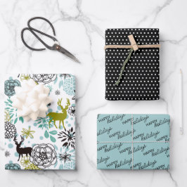 Niedliches Aquamarines blaugrünes Blumenmuster und Geschenkpapier Set
