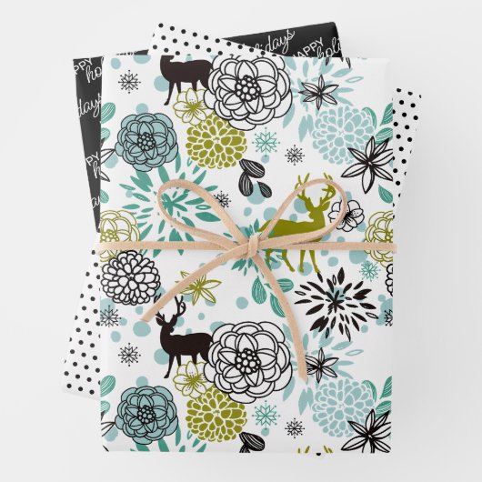 Niedliches Aquamarines blaugrünes Blumenmuster und Geschenkpapier Set (Beispiel)