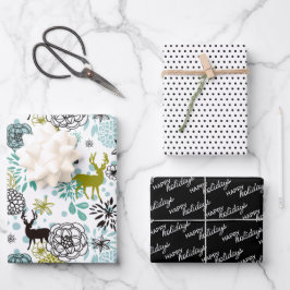 Niedliches Aquamarines blaugrünes Blumenmuster und Geschenkpapier Set