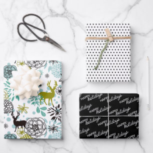 Niedliches Aquamarines blaugrünes Blumenmuster und Geschenkpapier Set