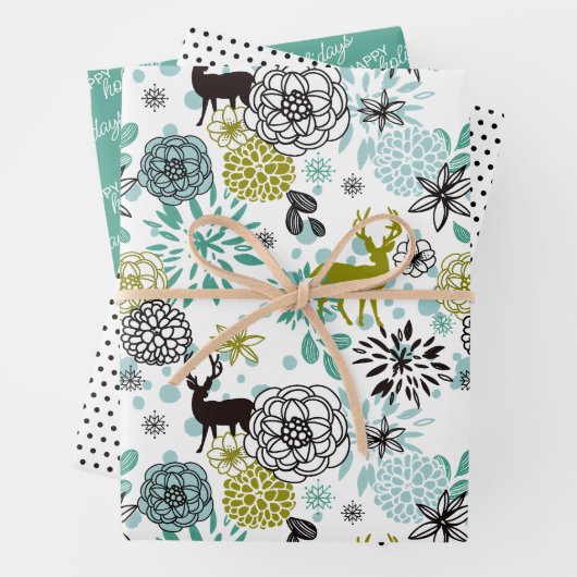 Niedliches Aquamarines blaugrünes Blumenmuster und Geschenkpapier Set (Beispiel)