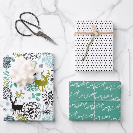 Niedliches Aquamarines blaugrünes Blumenmuster und Geschenkpapier Set (Vorderseite)