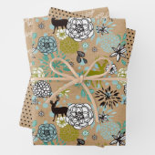 Niedliches Aquamarines blaugrünes Blumenmuster und Geschenkpapier Set (Beispiel)