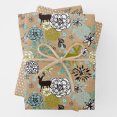 Niedliches Aquamarines blaugrünes Blumenmuster und Geschenkpapier Set (Beispiel)