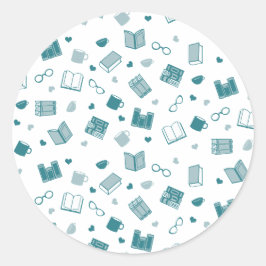 Niedliches Aquamarines Buch- und Lesepatch Runder Aufkleber