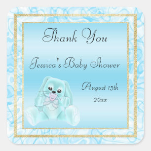 Niedliches Aquamarines Bunny Danke Baby Dusche Quadratischer Aufkleber
