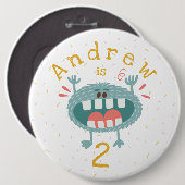 Niedliches Aquamarines Monster Geburtstag Button (Vorne & Hinten)