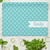 Niedliches aquamarines Polka-Punkt-Küchen-Tuch Handtuch (Gefaltet)