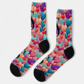Niedliches aquamarines Rosa, lila Herzen, Monogram Socken (Linkes Detail)