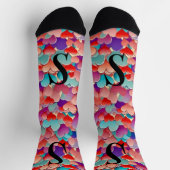 Niedliches aquamarines Rosa, lila Herzen, Monogram Socken (Oben)