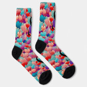 Niedliches aquamarines Rosa, lila Herzen, Monogram Socken (Rechts)