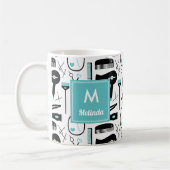 Niedliches Aquamarines Schwarzes Haar-Stilmuster M Kaffeetasse (Links)
