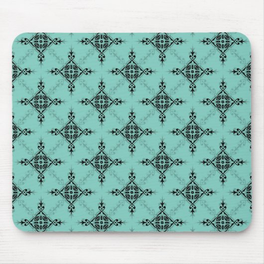 Niedliches Aquamarines Türkis- und SchwarzDamaskus Mousepad (Vorne)