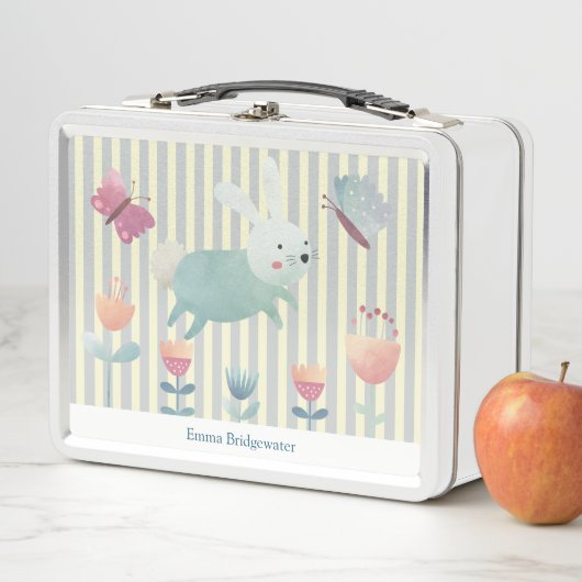 Niedliches Aquarell - Bunny & Blume Personalisier Metall Brotdose (Beispiel)