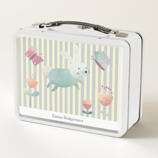 Niedliches Aquarell - Bunny & Blume Personalisier Metall Brotdose (Rückseite)