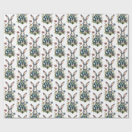 Niedliches Aquarell Bunny Floral Ostern Geschenkpapier (Flach)