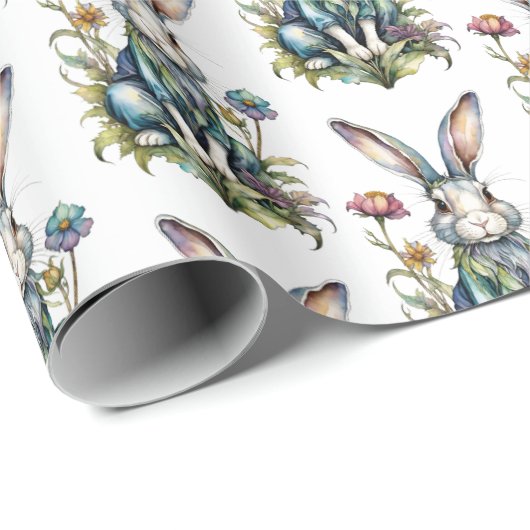 Niedliches Aquarell Bunny Floral Ostern Geschenkpapier (Rolleneckpunkt)
