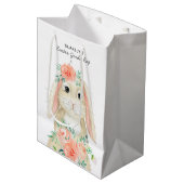 Niedliches Aquarell Bunny Floral Ostern | Name Mittlere Geschenktüte (Vorderseite Schrägansicht)