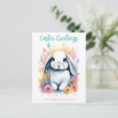 Niedliches Aquarell Bunny Floral Ostern Postkarte (Stehend Vorderseite)