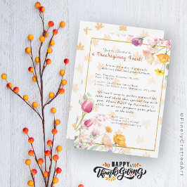 Niedliches Aquarell Gold Blumenstrauß Erntedank Einladung