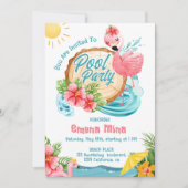 niedliches Aquarell Rosa Flamingo Pool Party Einladung (Vorderseite)