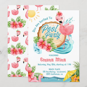 niedliches Aquarell Rosa Flamingo Pool Party Einladung