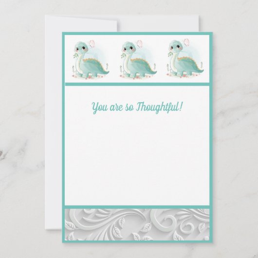 Niedliches Aquarellbaby Dinosaurier Green Dankeskarte (Rückseite)