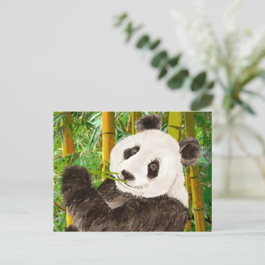 Niedliches Aquarellbild Panda im Bambuswald Postkarte (Stehend Vorderseite)