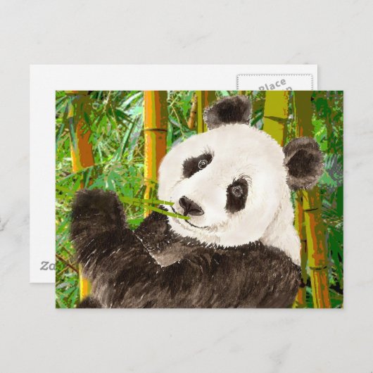 Niedliches Aquarellbild Panda im Bambuswald Postkarte (Vorne/Hinten)