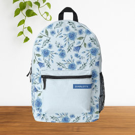 Niedliches Aquarellblau-Blumenmuster Bedruckter Rucksack