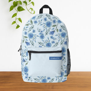 Niedliches Aquarellblau-Blumenmuster Bedruckter Rucksack