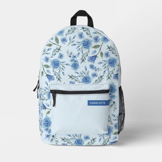 Niedliches Aquarellblau-Blumenmuster Bedruckter Rucksack (Vorderseite)
