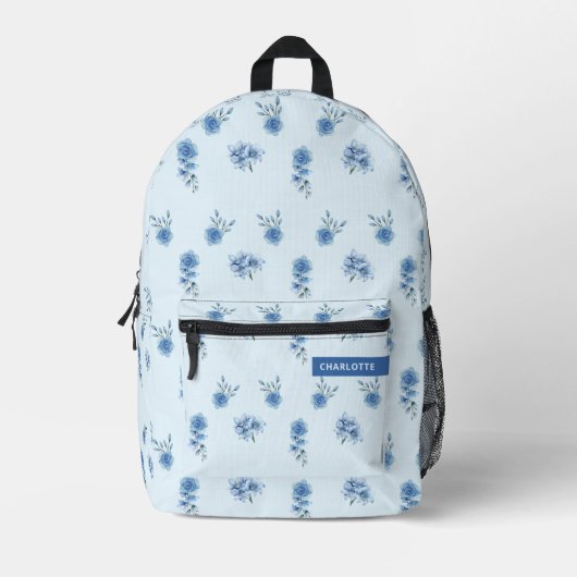 Niedliches Aquarellblau-Blumenmuster Bedruckter Rucksack (Vorderseite)