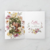 Niedliches Aquarellbunny | Frühlingsblumen | FOTO Karte (Innenseite)