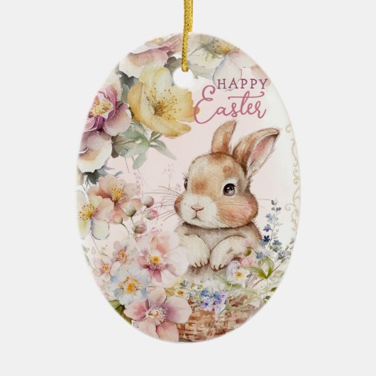 Niedliches Aquarellbunny | Frühlingsblumen | Foto Keramik Ornament (Vorne)