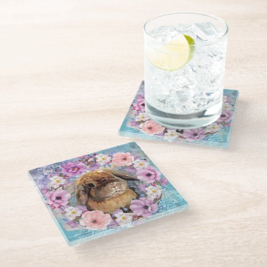 Niedliches Aquarellbunny Glasuntersetzer (Schrägansicht)