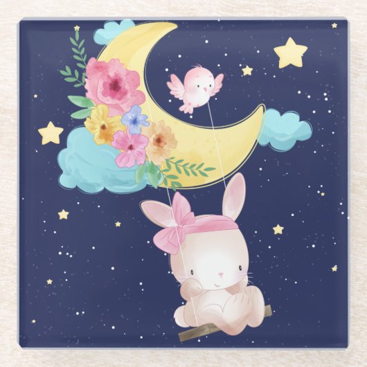 Niedliches Aquarellbunny Glasuntersetzer (Vorderseite)