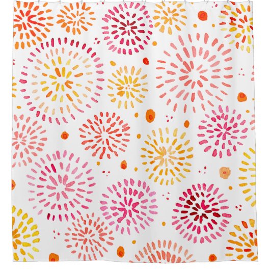 Niedliches Aquarellfeuerwerk in Gelb und Orange Duschvorhang (Vorderseite)