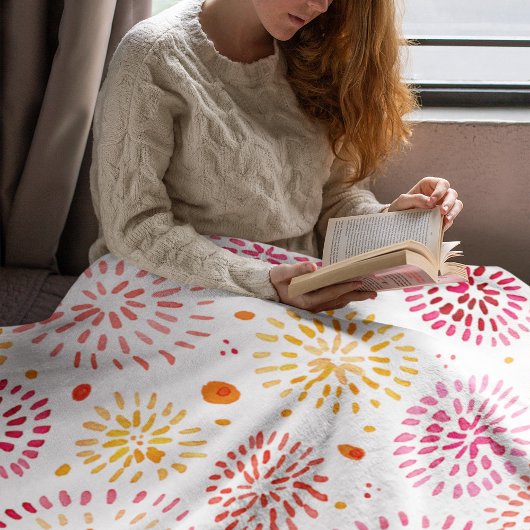 Niedliches Aquarellfeuerwerk in Gelb und Orange Fleecedecke