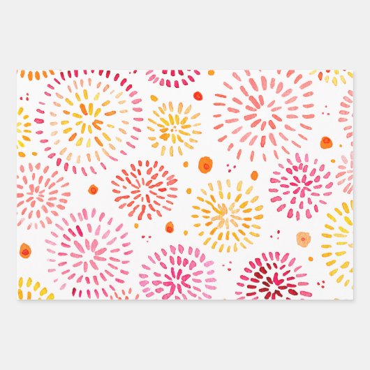Niedliches Aquarellfeuerwerk in Gelb und Orange Geschenkpapier Set (Vorderseite 3)